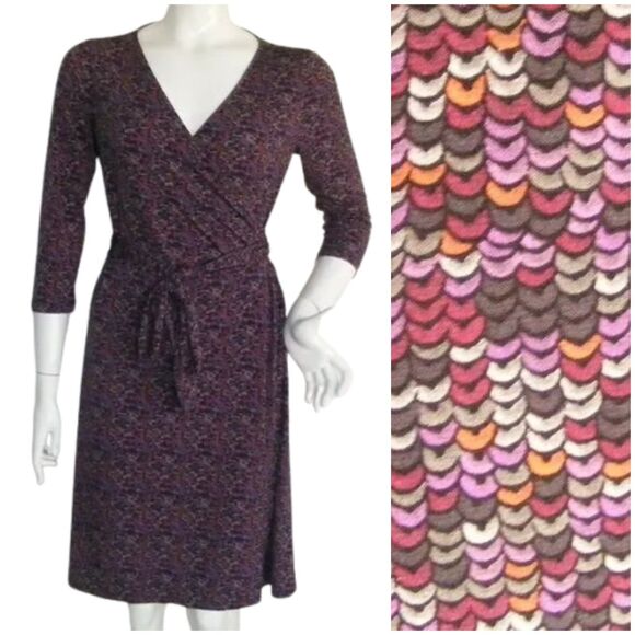 TAHARI ASL Dress, 6, True Wrap, Sequin PRINT, 3/4 sleeves, Sash Belt - Picture 1 of 13